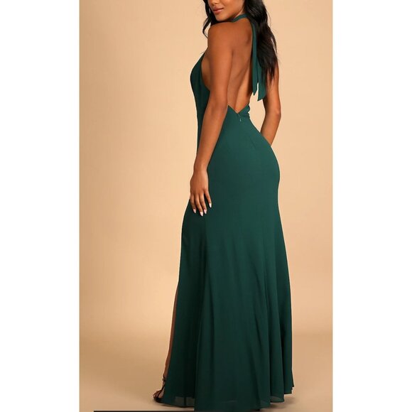 Lulus Captured Your Heart Hunter Green Halter Maxi Dress Sz Medium Hunter Green - Picture 2 of 16